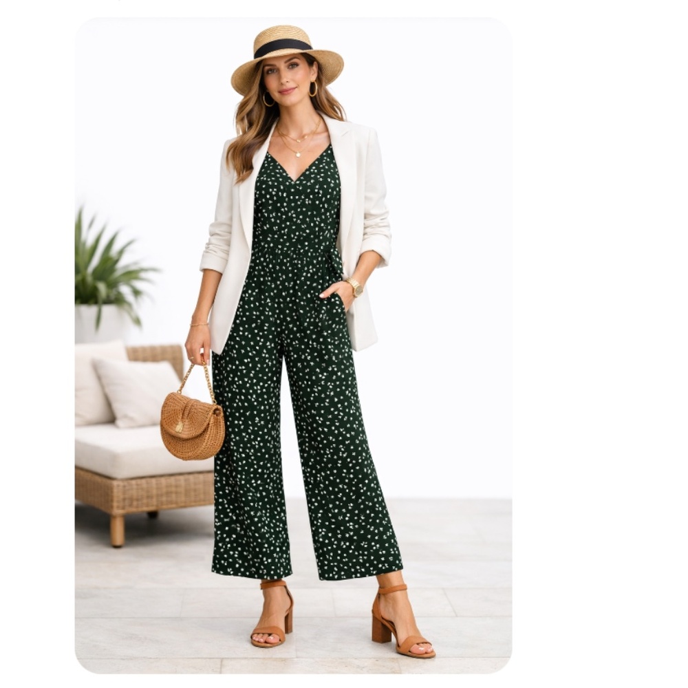 KAILEIGH Rochelle Knit Floral Jumpsuit Green White XSP NWOT